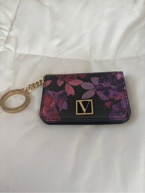 Victoria's Secret Black Floral Card Holder Key Ring